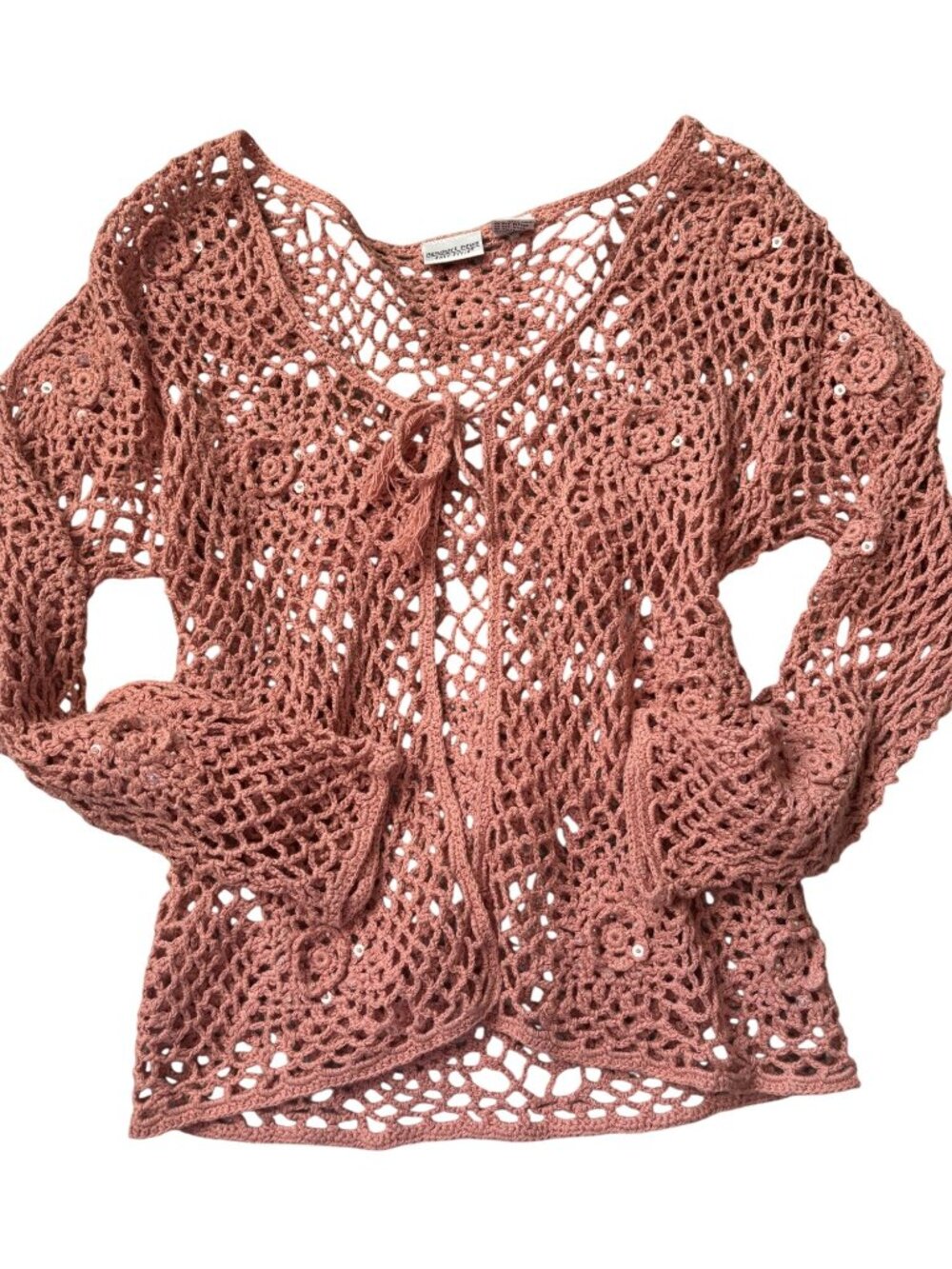 Vintage Style Newport News Crochet Embellished Cardigan Open-Knit Lightweight